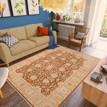 handmade Traditional Kafkaz Chobi Ziegler Brown Beige Hand Knotted RECTANGLE 100% WOOL area rug 8 x 10
